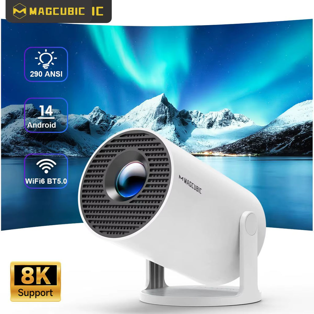 HY300 Pro 8K Projector with Android 14, Dual WiFi 6, 290 ANSI Lumens, Allwinner H726, Bluetooth 5.4, 1080P and 1280x720P for Home Cinema and Outdoor Use
